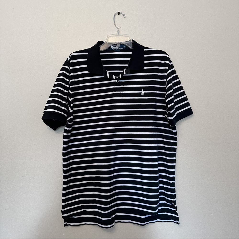 Vintage Ralph Lauren Striped Polo Black and White